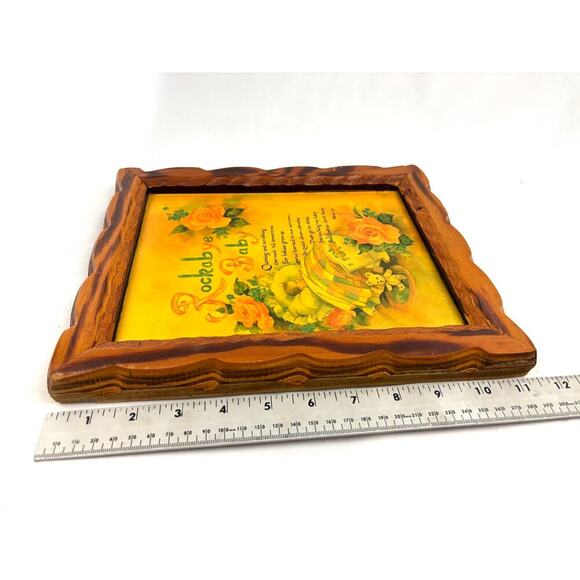 Vintage 1970's Rockabye Baby Wooden Plaque Frame Nursery Art Wall Decor 9"x11" - Picture 7 of 9